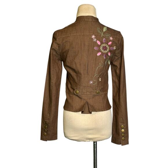 CELL brown floral embroidered denim jacket size S - Picture 9 of 16